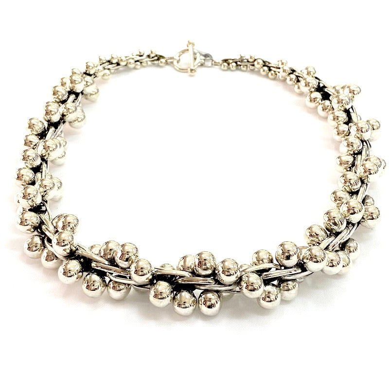 Gorgeous Large Size Silver Pearls Design Necklace