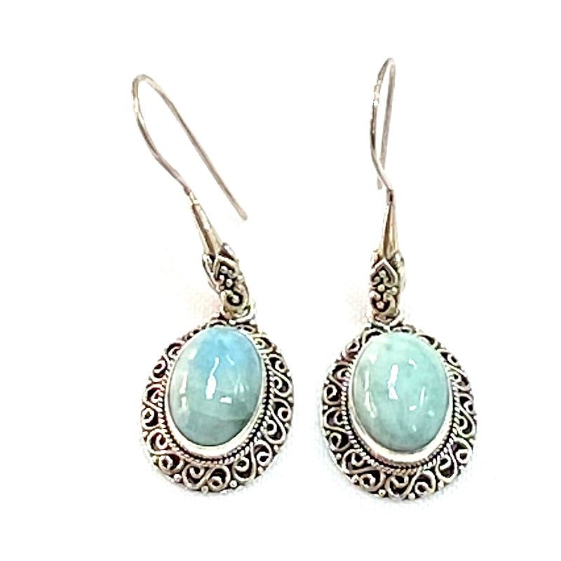Vintage Look Silver & Larimar Dangle Earrings