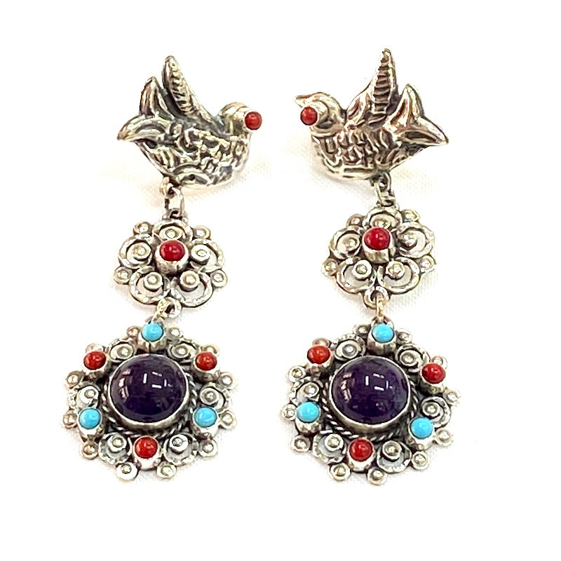 Barroco Style Birds Design Earrings