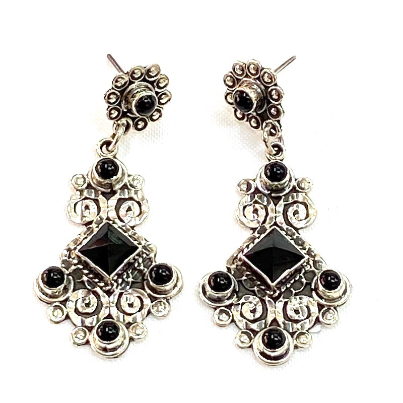 Gorgeous Barroco Style Black Onyx Earrings