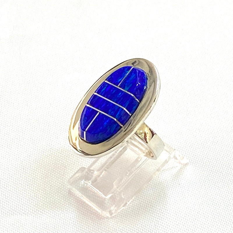 Stunning Oval Blue Opal Silver Ring