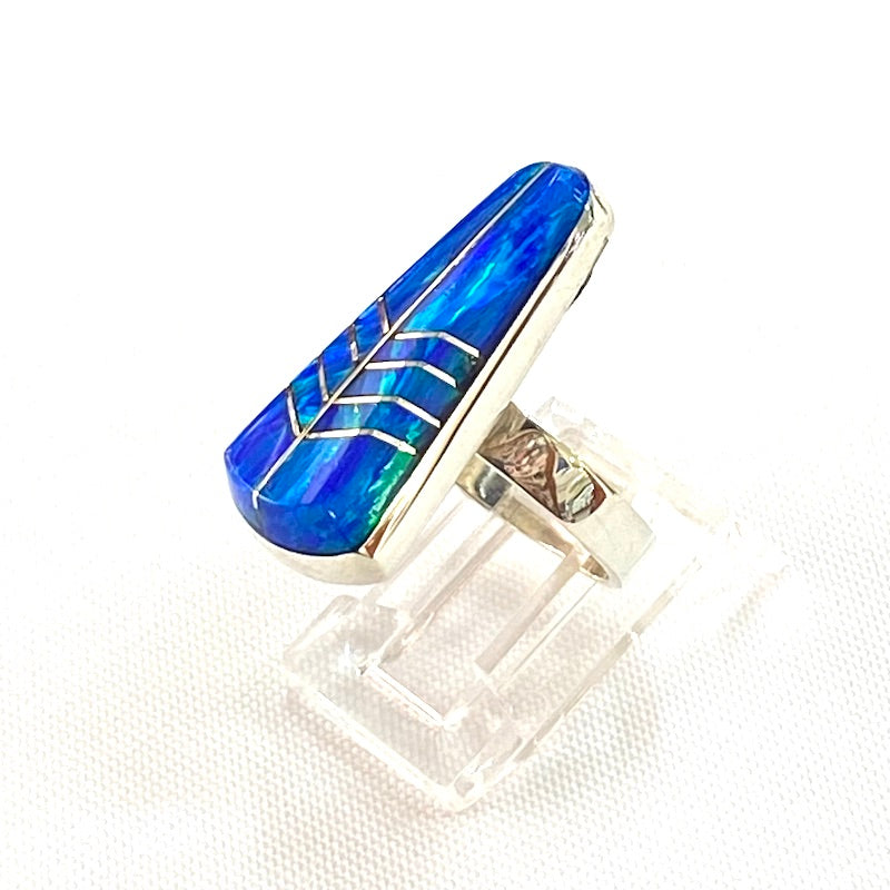 Stunning Dark Blue Opal Silver Ring