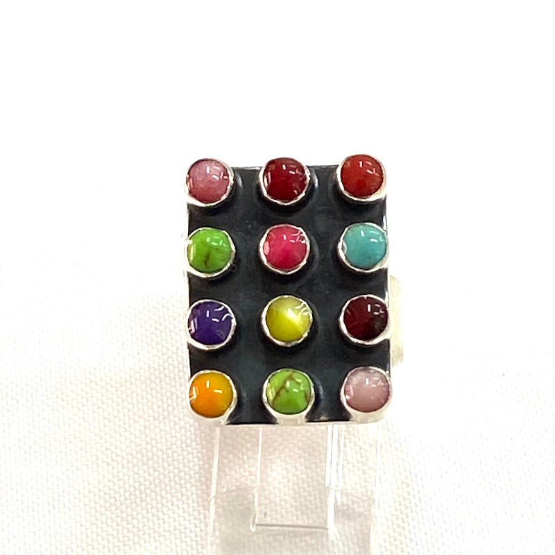 Rectangular Multicolor Stones Ring