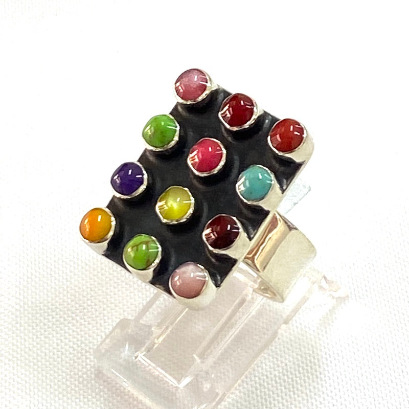 Rectangular Multicolor Stones Ring