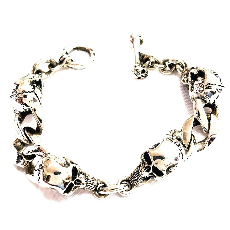 Sturdy Skulls Design Silver Bracelet