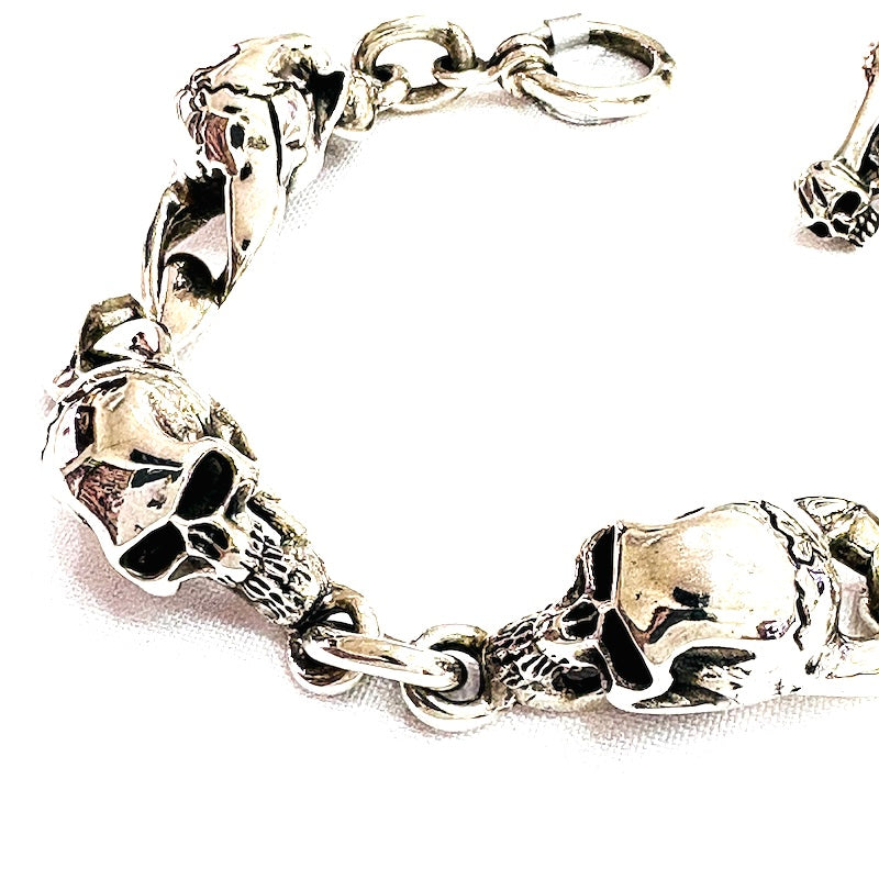 Sturdy Skulls Design Silver Bracelet