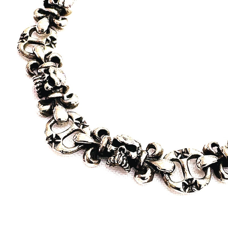 Skulls & Fleur De Lys Silver Bracelet