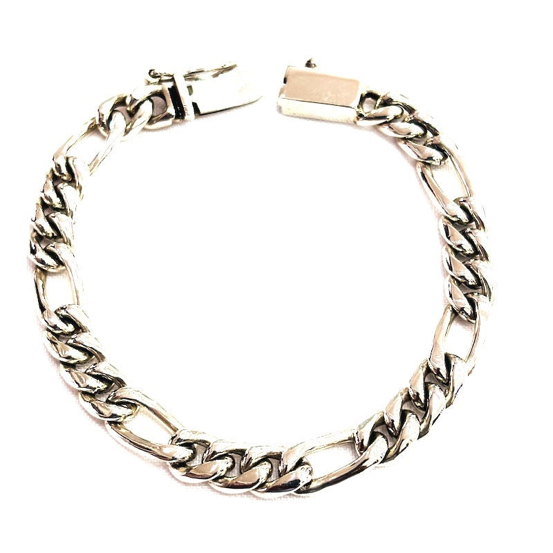 Striking Figaro Link Silver Bracelet