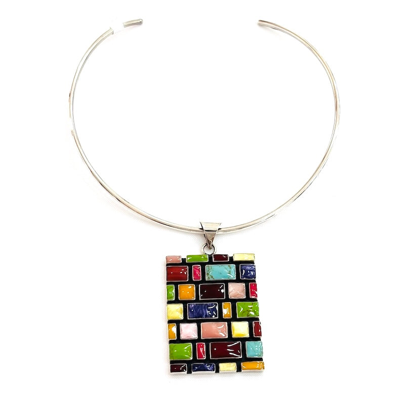 Large Size Multicolor Silver Pendant
