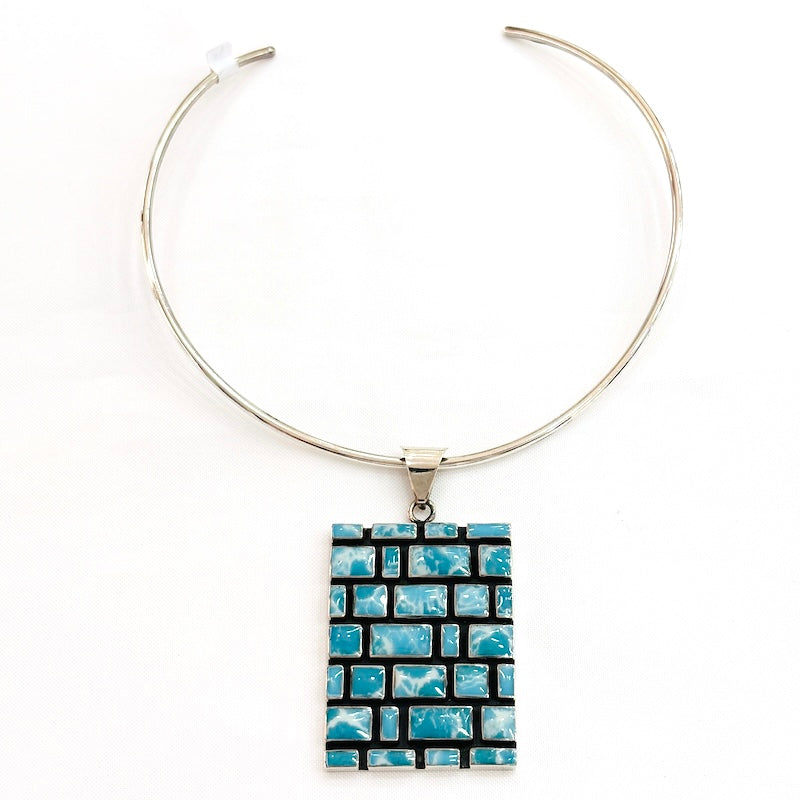 Large Larimar Brick Pattern Pendant