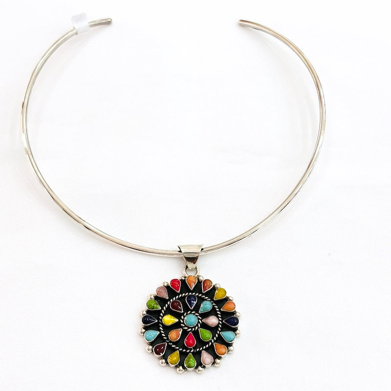 Colorful Round Silver Pendant