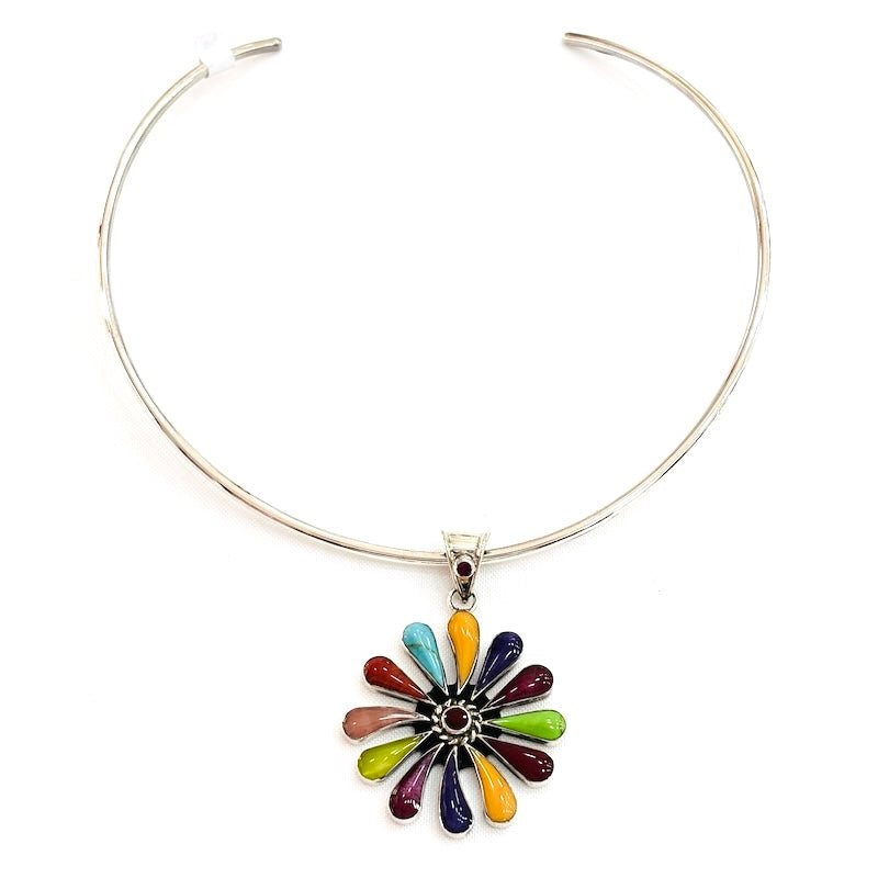 Multicolor Flower Shape Silver Pendant