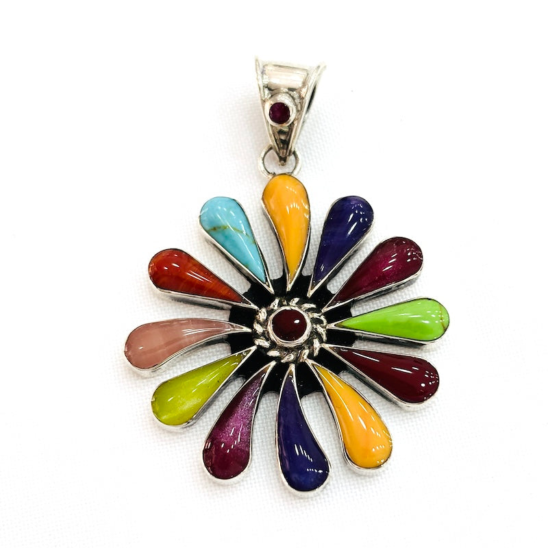 Multicolor Flower Shape Silver Pendant