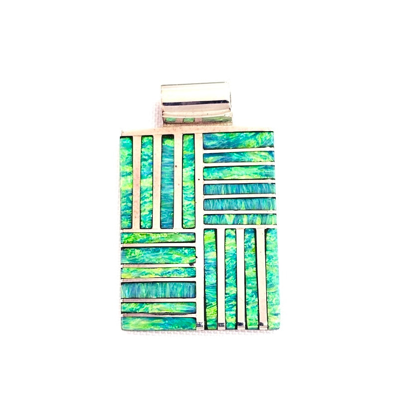 Beautiful Green OpalmSilver Stripes Pendant