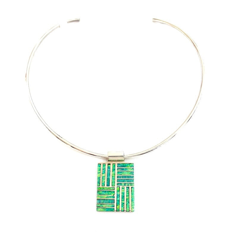 Beautiful Green OpalmSilver Stripes Pendant