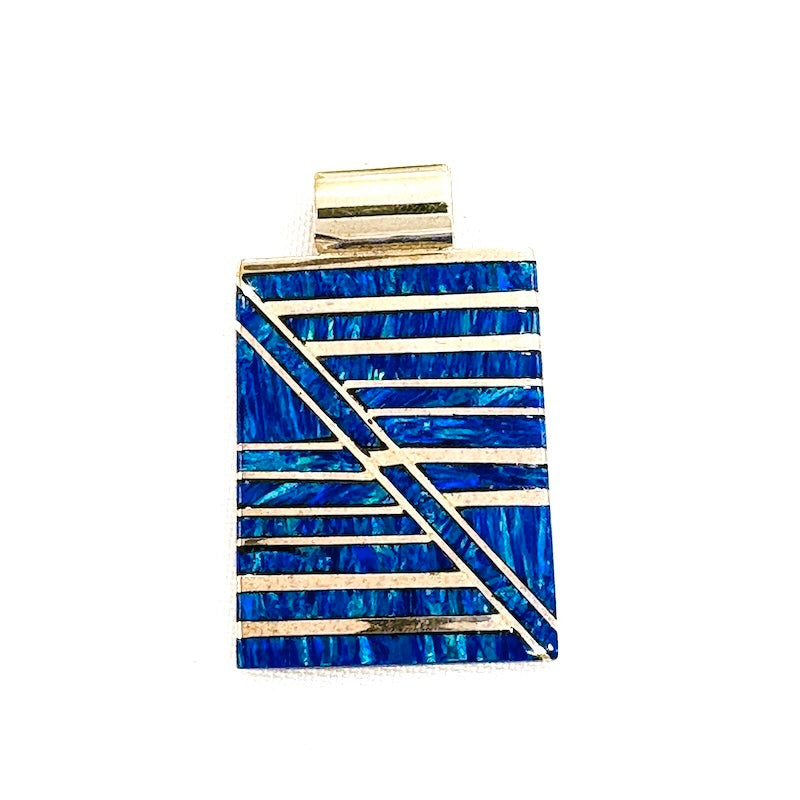 Dark Blue Opal Silver Stripes Pendant