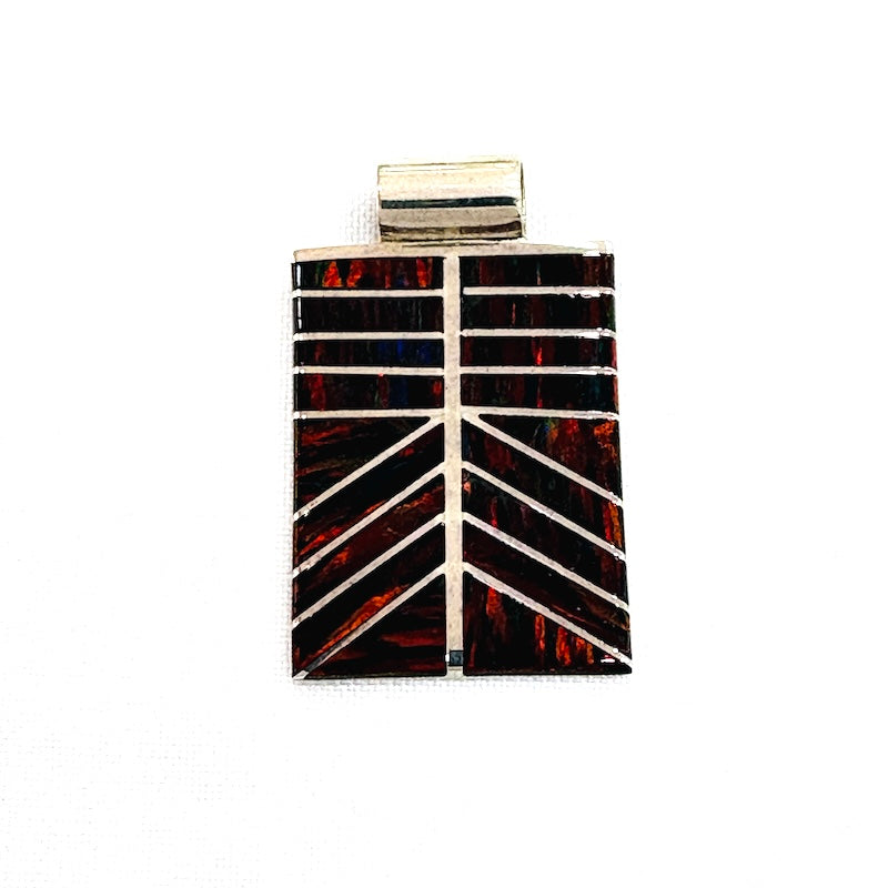 Beautiful Red Opal Silver Stripes Pendant