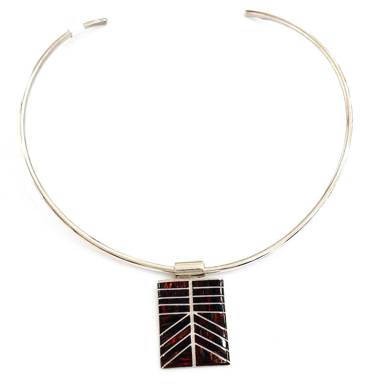 Beautiful Red Opal Silver Stripes Pendant